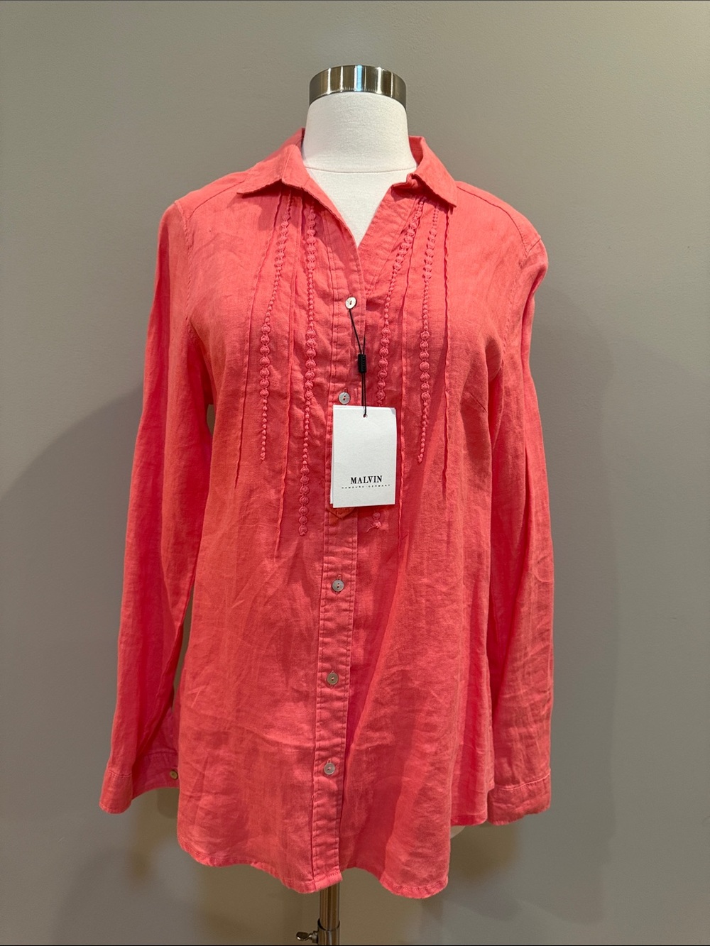 NWT Malvin Coral Button-Front Women's Linen Shirt